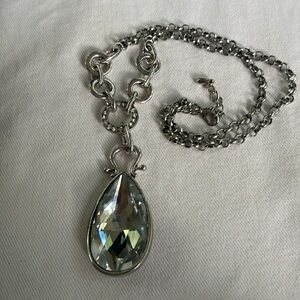 Lula N Lee Long Silver chain necklace with Teardrop Crystal.